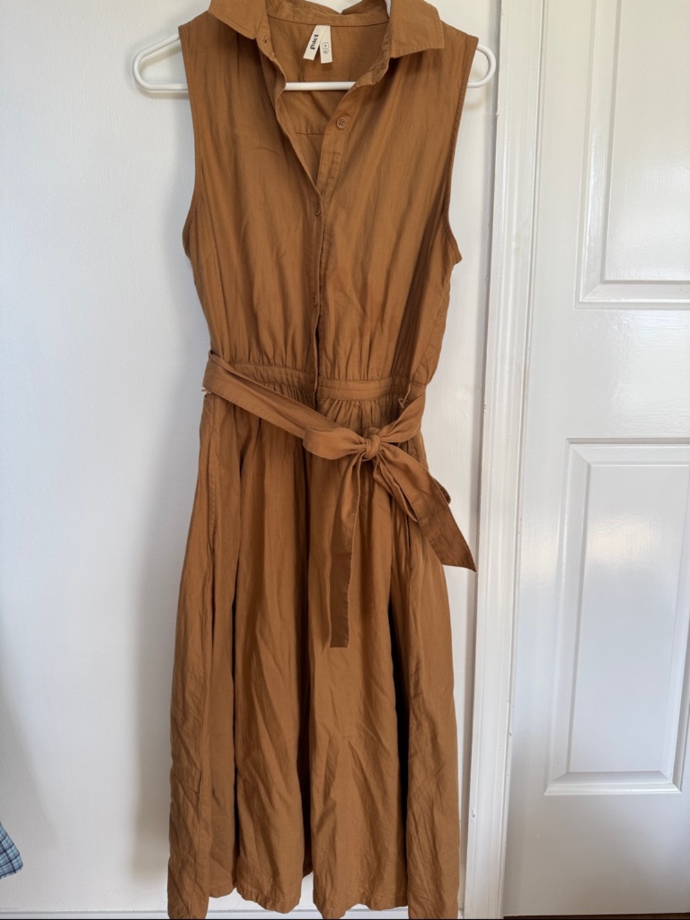 Sleeveless Midi Shirt Dress with Tie Waist